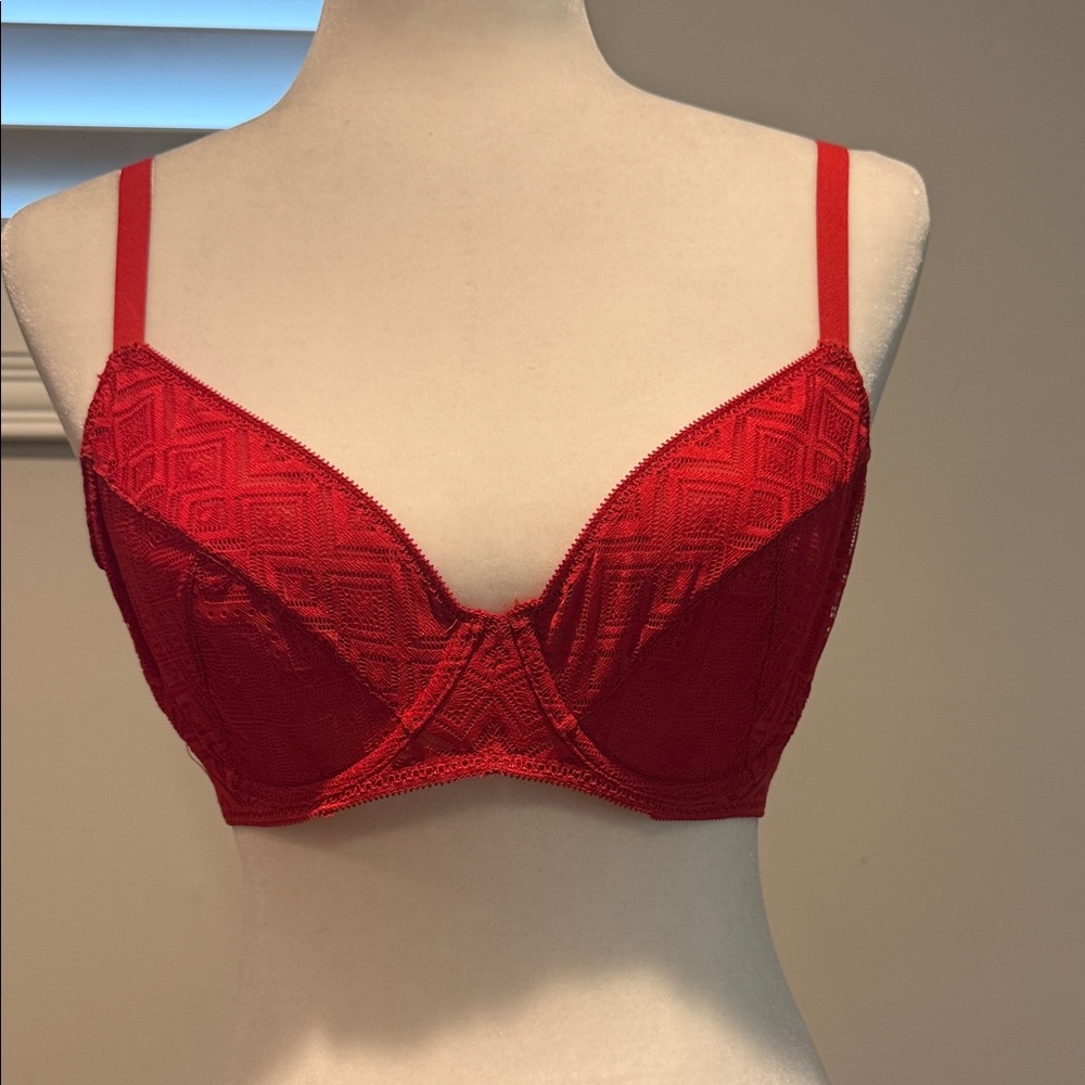 DKNY Vibrant Red Textured Bra